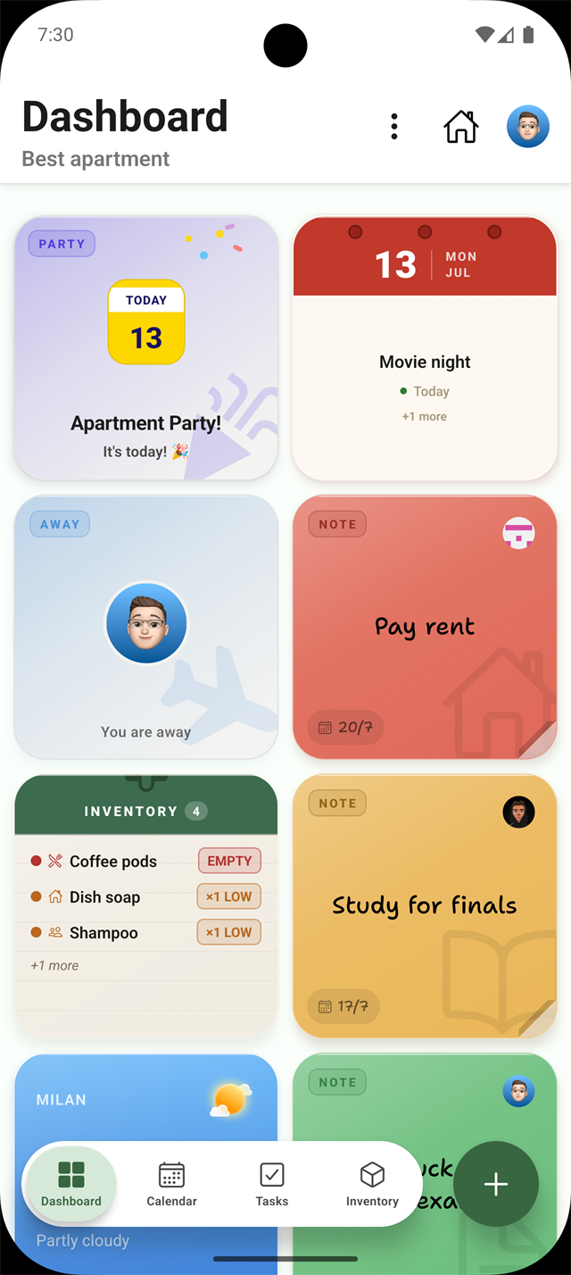 DormMate dashboard with Material You dynamic color
